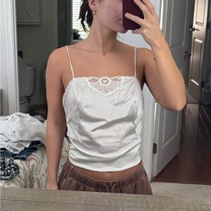 Elegant White Lace Trim Cami Top